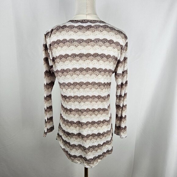 David Cline Knit Top Medium Rhinestone Detail Cream Striped Lightweight Crushed - Picture 4 of 7